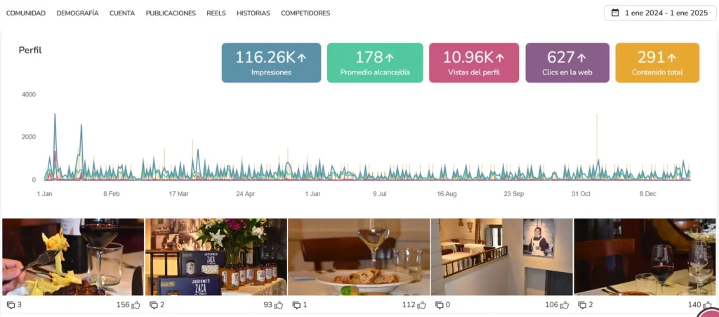 Actividad de Instagram de Casa Zaca durante el periodo mostrado.