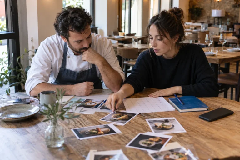 Planificación de contenidos de un restaurante con fotografías y calendario