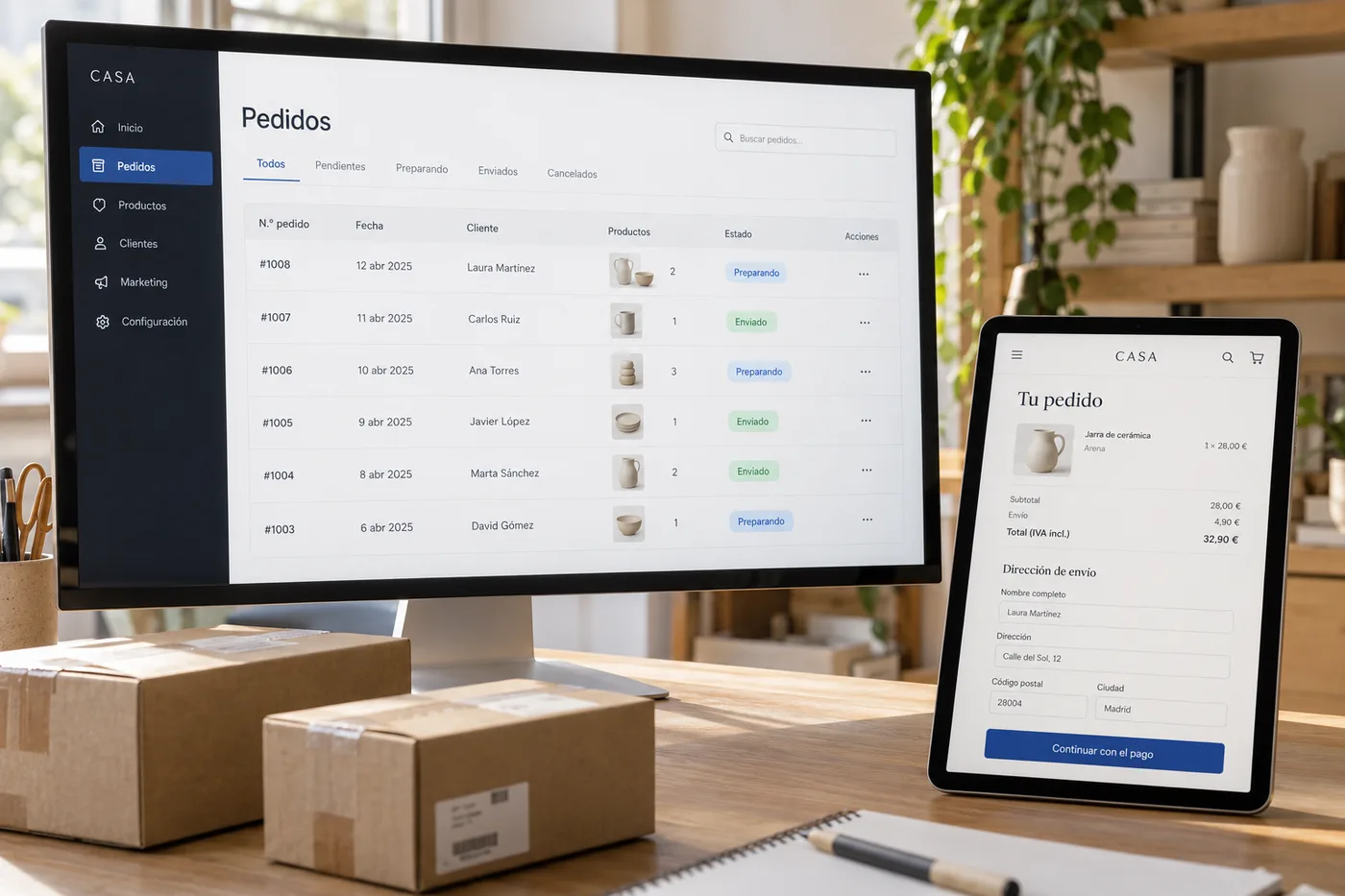Mockup ilustrativo de gestión de pedidos y proceso de compra de una tienda online