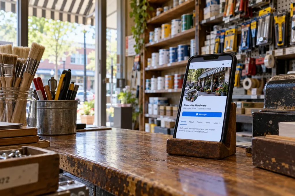 Escena ilustrativa de una página de Facebook de un comercio local